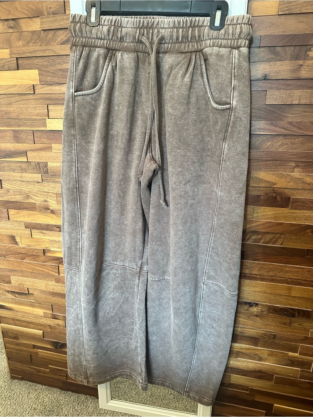 NEW🤎Zenana Barrel Acid Wash Fleece Sweatpant Small Mocha